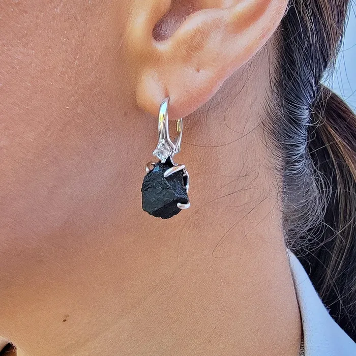 Raw Black Tourmaline Drop Earrings Uniquelan Jewelry Earrings
