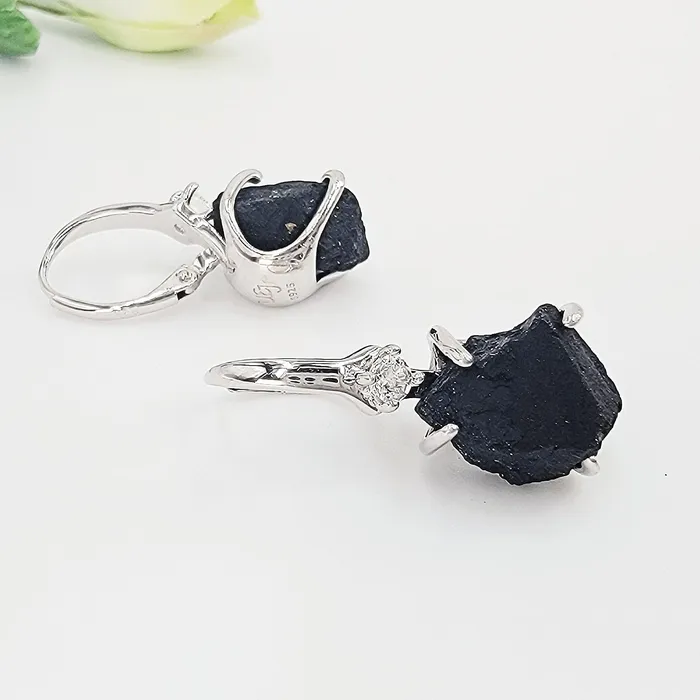 Raw Black Tourmaline Drop Earrings Uniquelan Jewelry Earrings