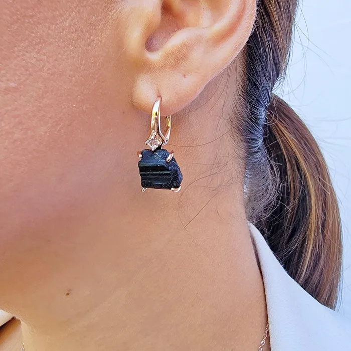 Raw Black Tourmaline Drop Earrings Uniquelan Jewelry Earrings