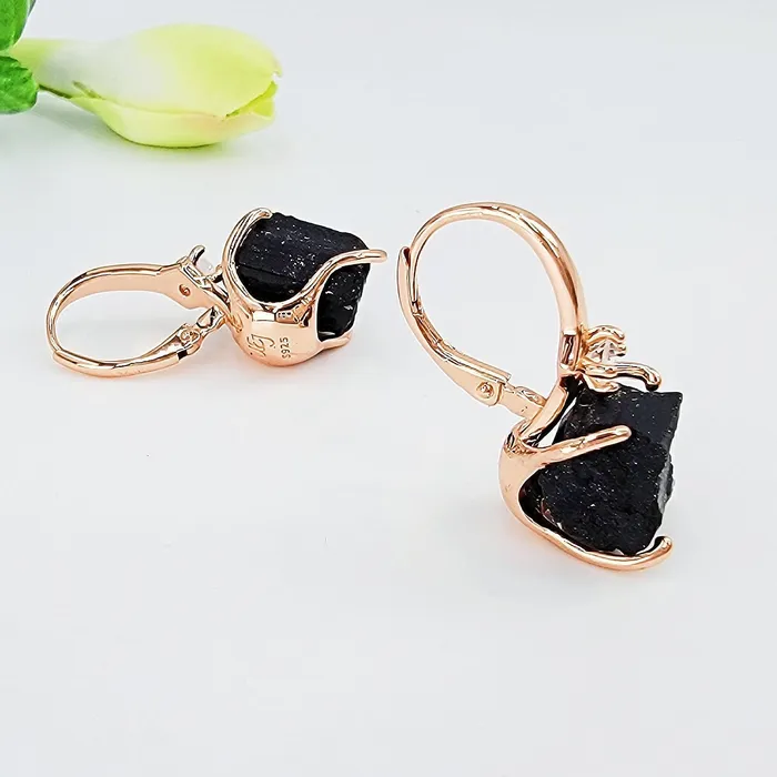 Raw Black Tourmaline Drop Earrings Uniquelan Jewelry Earrings