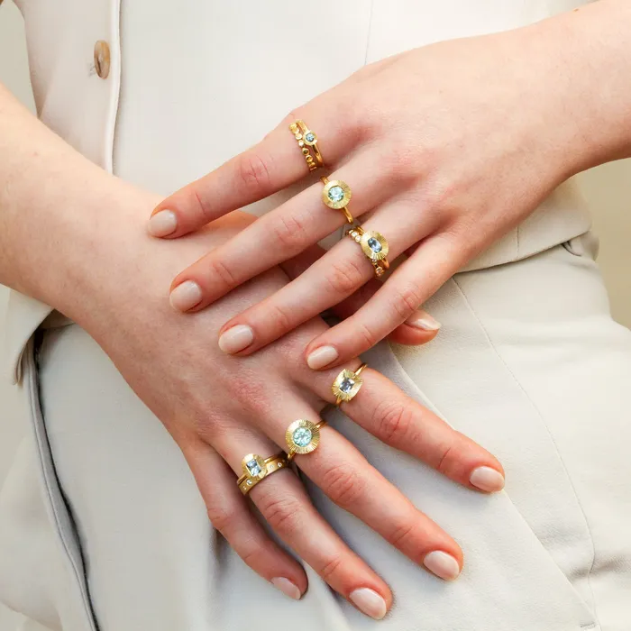 Rings Blue Montana Sapphire Large Aurora Stacking Ring in Yellow Gold Corey Egan