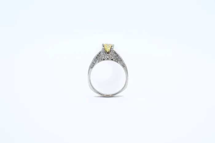 Rings Crown Jewels Coin 1 ct Radiant Cut Natural Yellow Diamond Engagement Ring