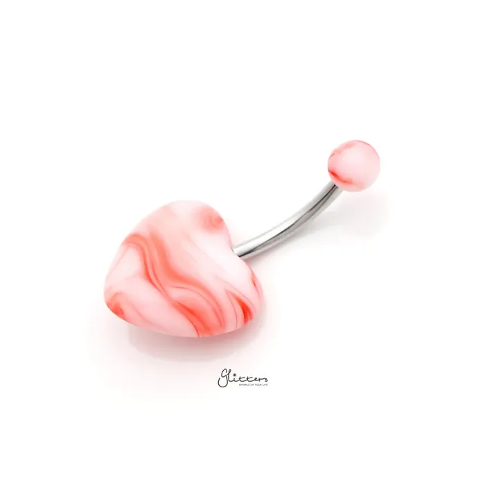 Rings Glitters Marble Acrylic Heart Belly Button Navel Ring Red
