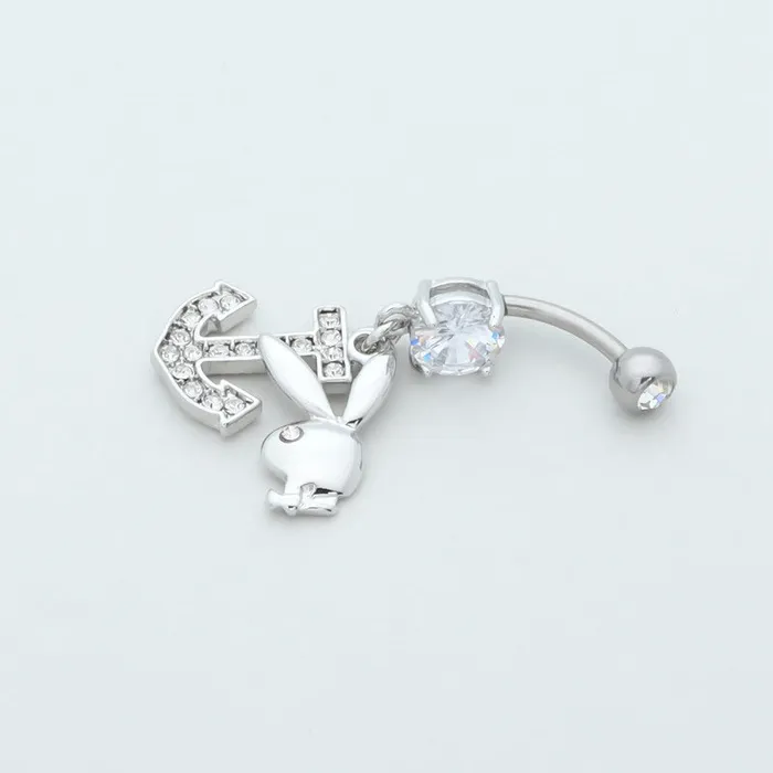 Rings Glitters Playboy Bunny with Anchor Dangle Belly Button Navel Ring