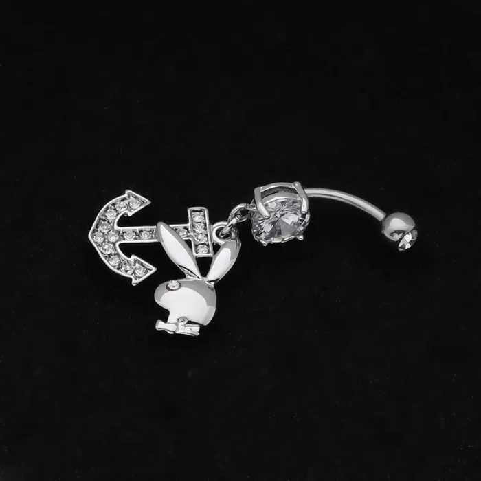 Rings Glitters Playboy Bunny with Anchor Dangle Belly Button Navel Ring