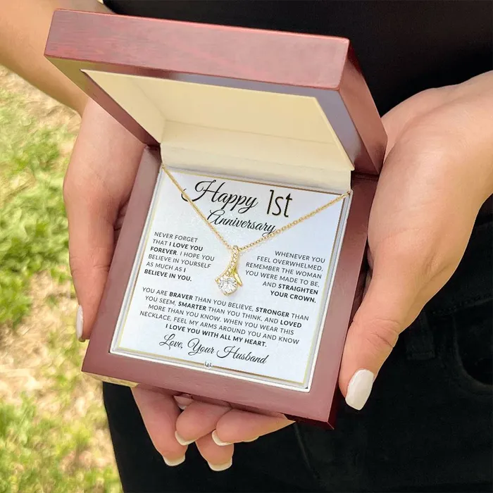 ShineOn Fulfillment Necklaces 1st Anniversary Gift For Wife Anniversary Gift Idea For Your Wife Drop Pendant Necklace Heartfelt Anniversary Message