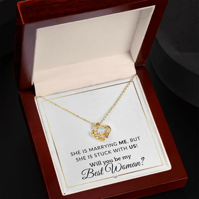 ShineOn Fulfillment Necklaces Best Woman Proposal Wedding Party Necklace Gift From Groom Will you be my Best Woman Elegant White and Gold Wedding Theme