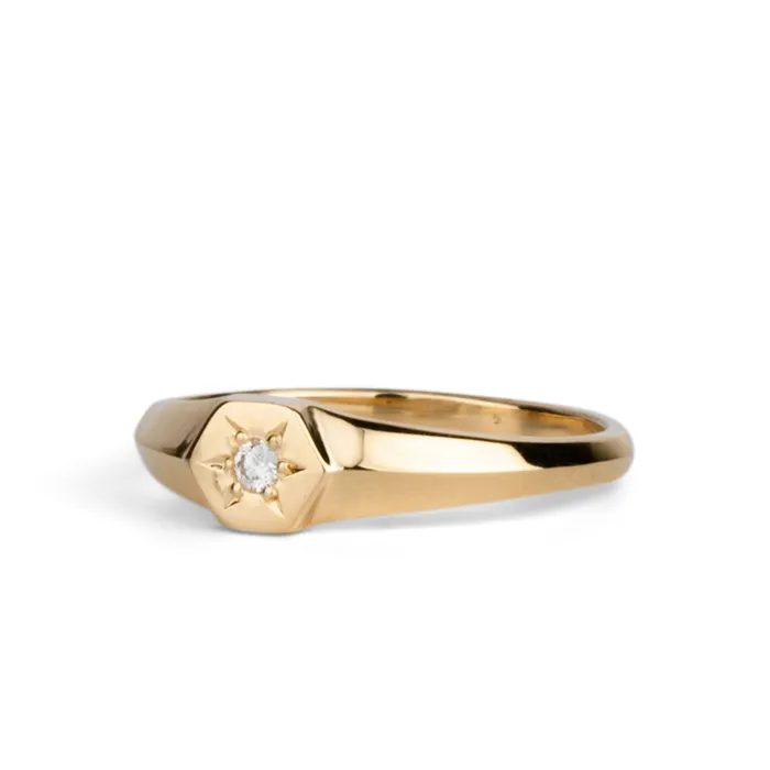 Size to Order Rings Gold Diamond Star Astra Signet Ring