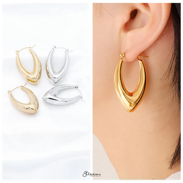 Stainless Steel Chunky Oval Hoop Earrings Silver Glitters Earrings