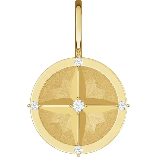 Travel Lover Compass Natural Diamond Charm Pendant 14K Yellow White Rose or Sterling 302 Fine Jewelry Necklaces