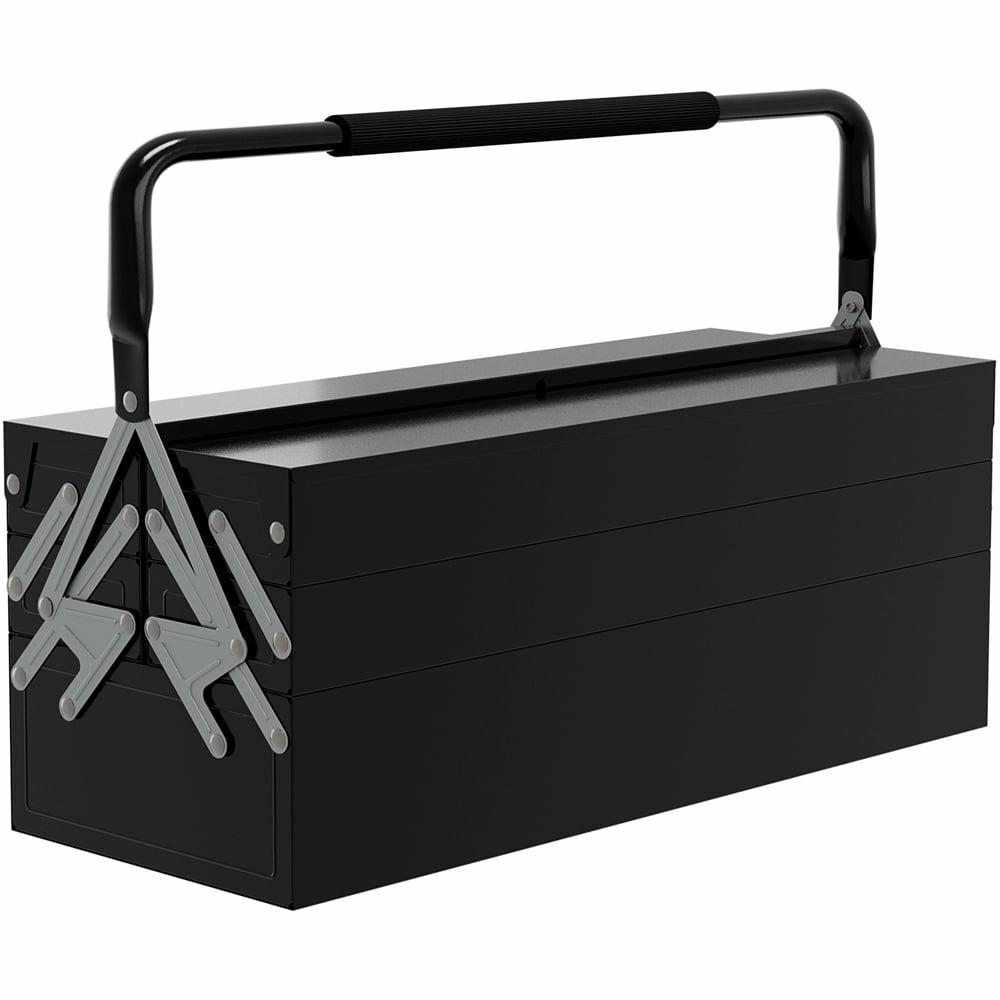 5 Collapsible Tray Black Steel Tool Box With Carry Handle  |  Tool Storage Other Tools & Equipment Tool Storage